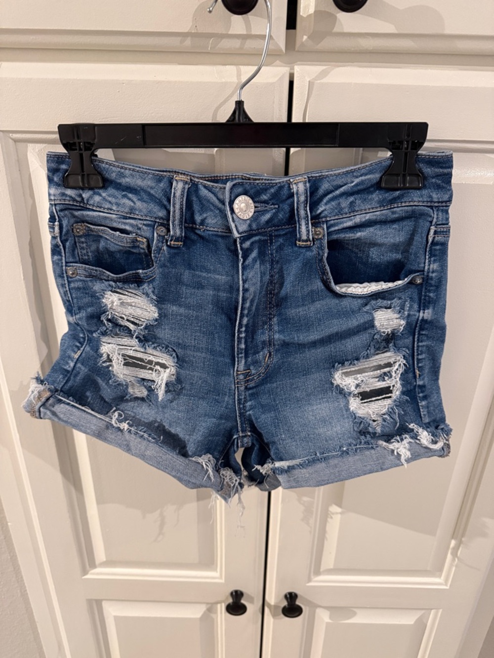 American Eagle Outfitters Distressed Dark Blue Denim Shorts
